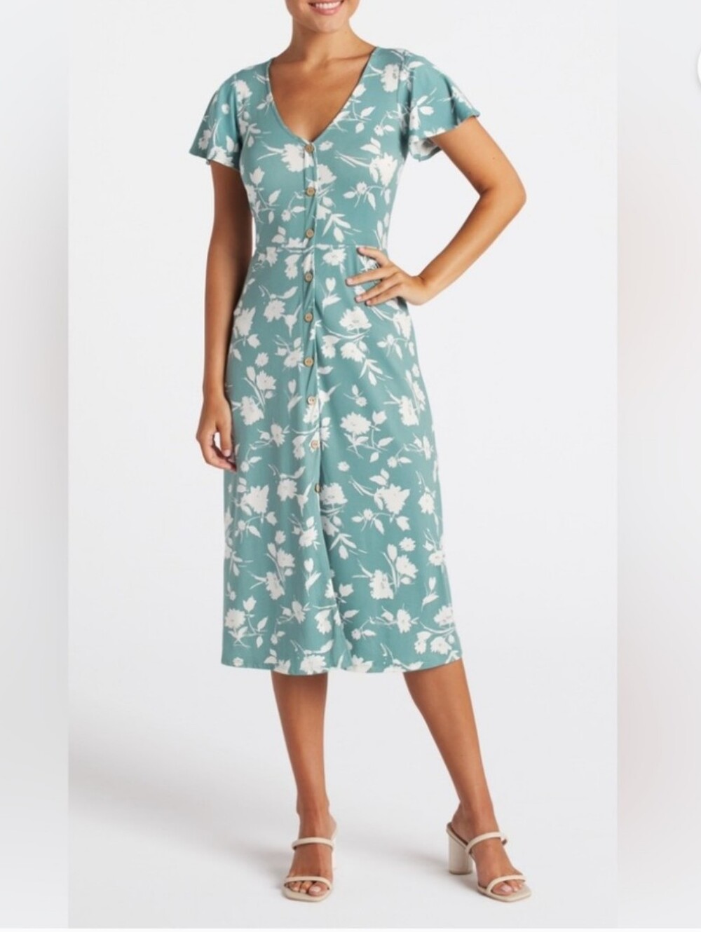 Teal Green Floral Midi Dress 2X